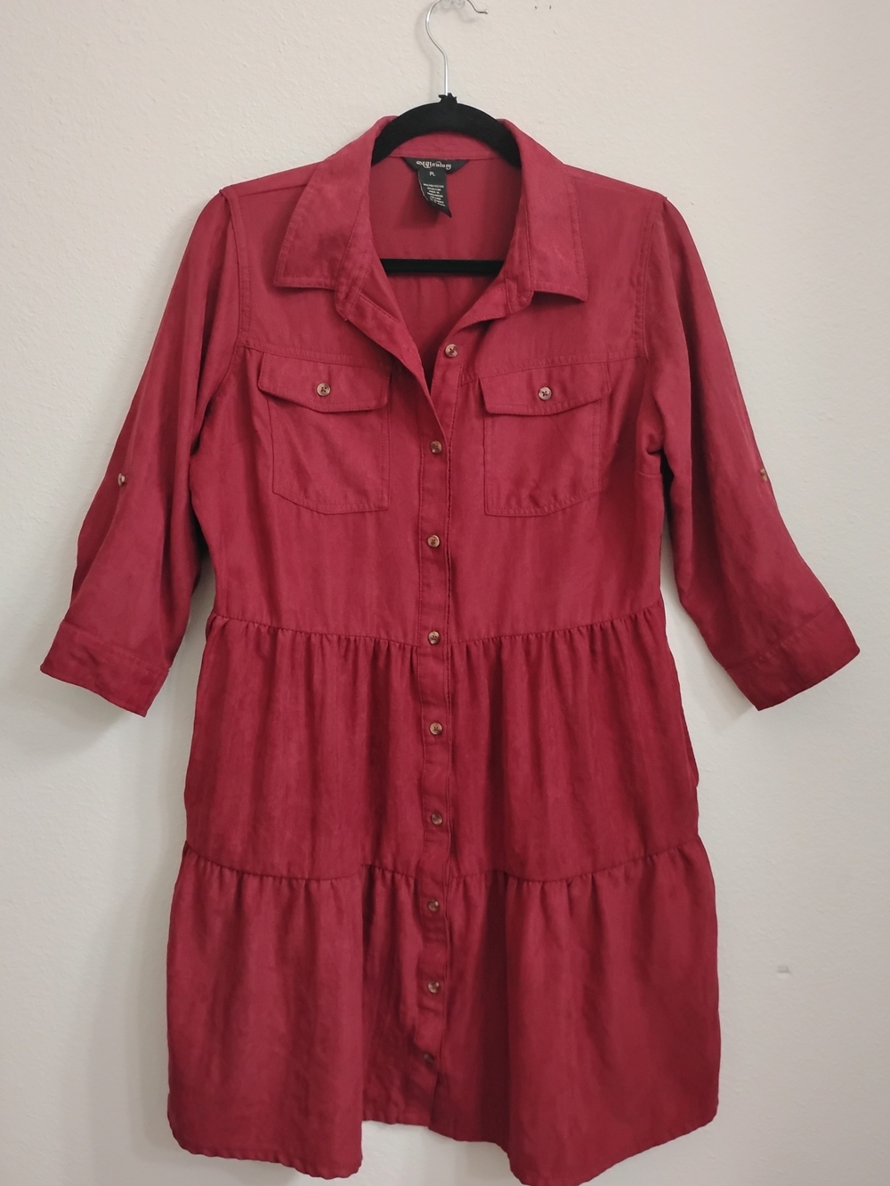 Millenium Women's Shirt Dress Burgundy Button-Front Petite